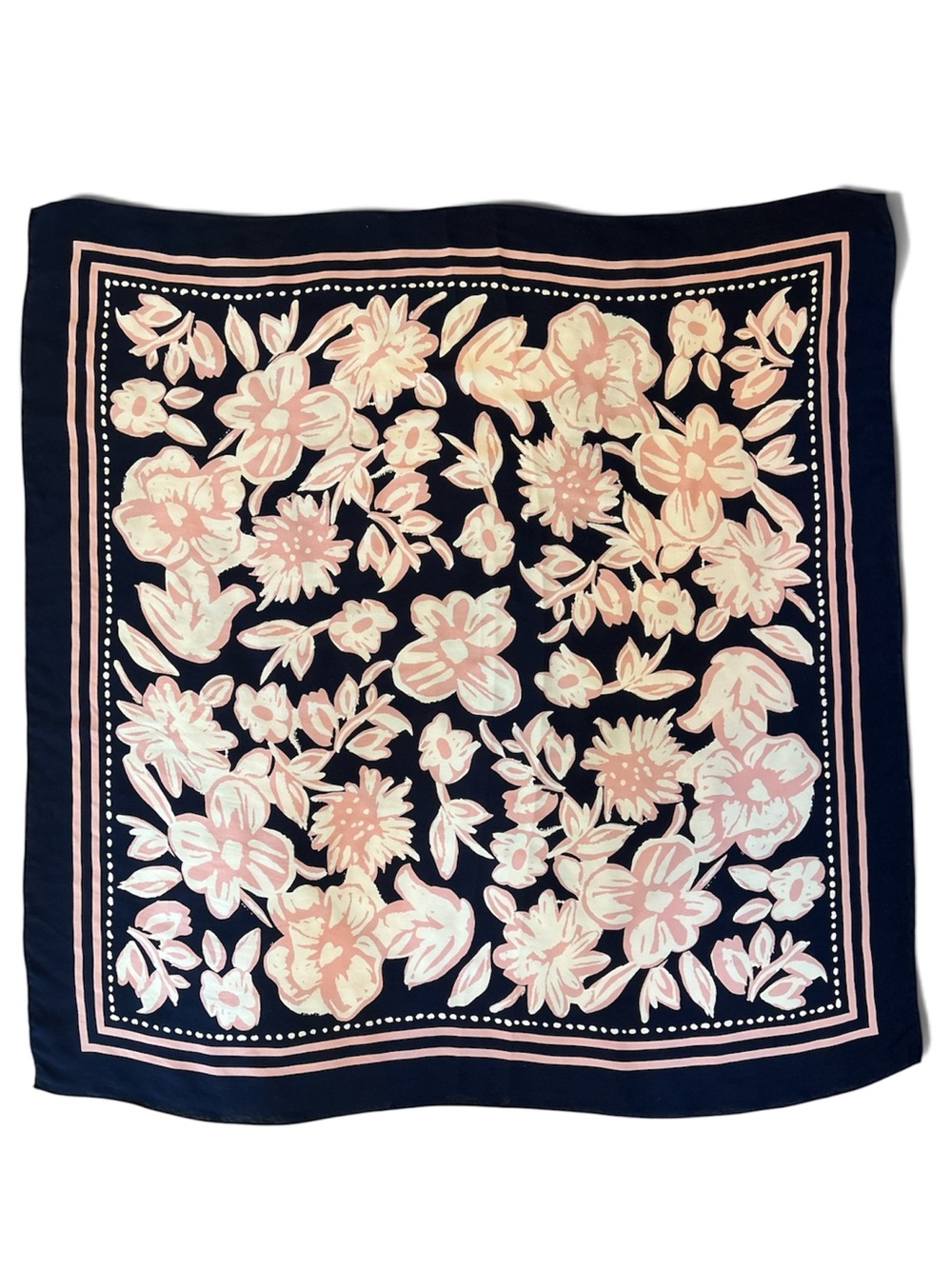 Pretty Pink and Navy Floral Silk Scarf Square